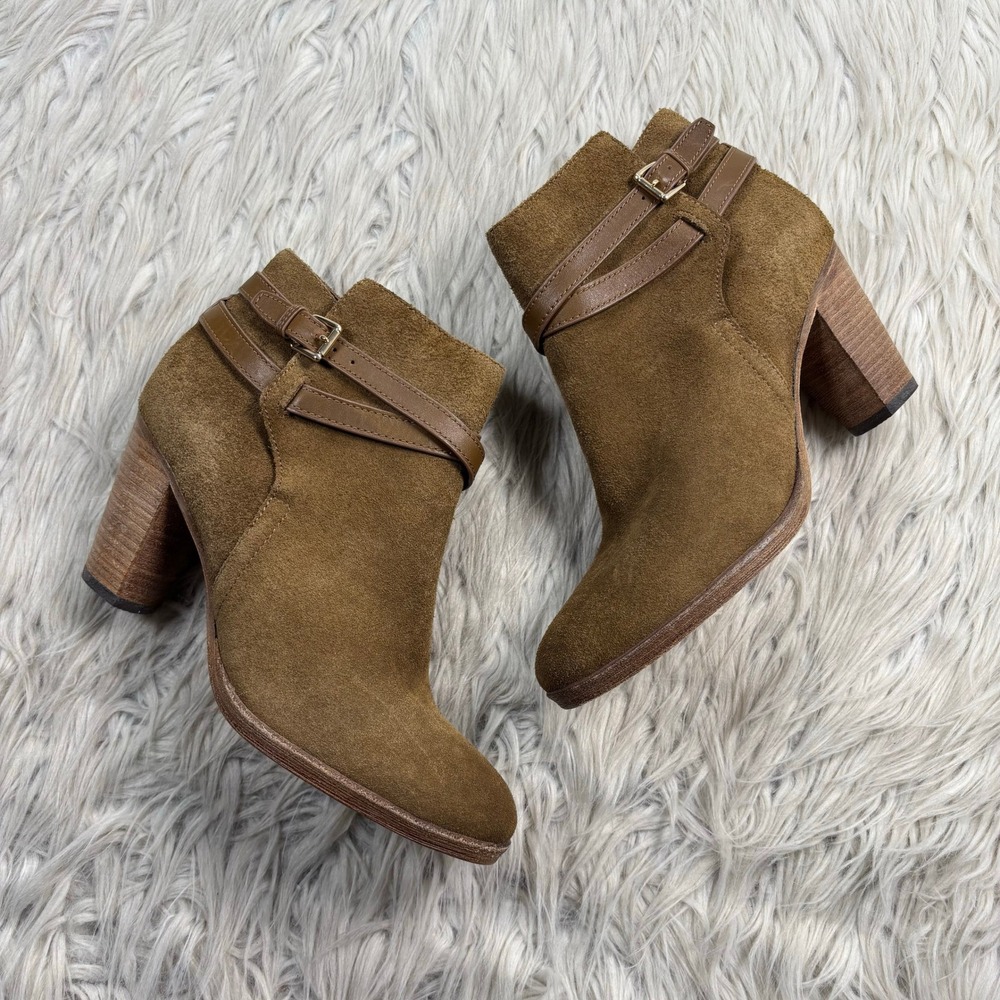 Cole Haan Women's 6.5 Brown Suede Stocked Heel Booties Preppy Twee Classic Fall